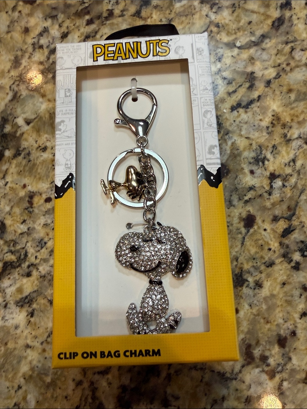Peanuts Silver Rhinestone Snoopy Keychain Charm
